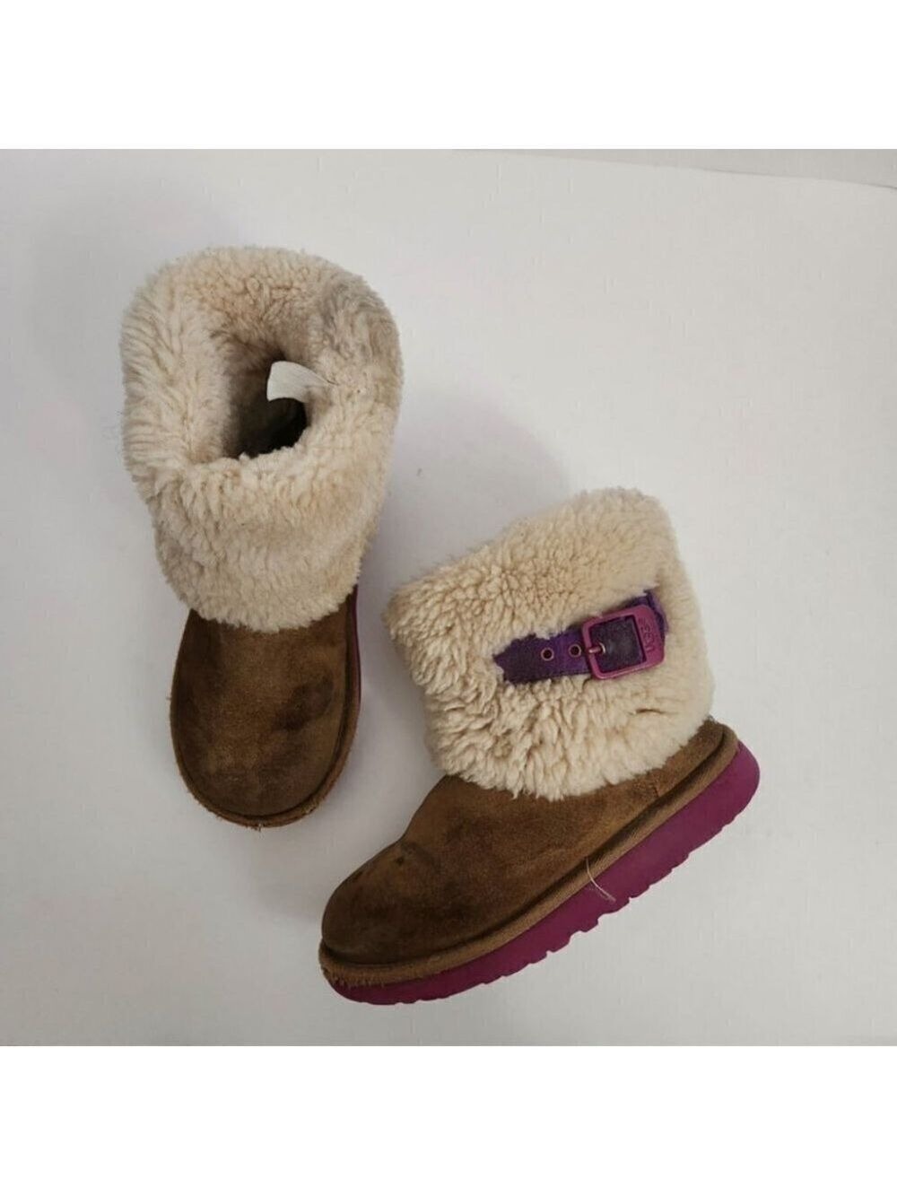 UGG | Ellee boots suede shearling purple buckle girls sz 1